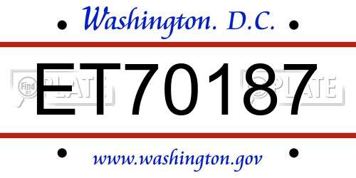 ET70187 District Of Columbia License Plate