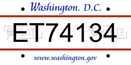 ET74134 District Of Columbia License Plate