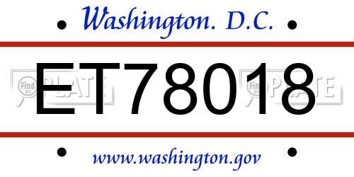 ET78018 District Of Columbia License Plate