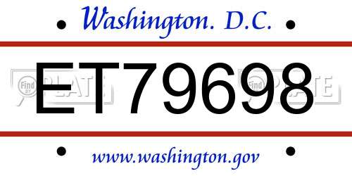 ET79698 District Of Columbia License Plate