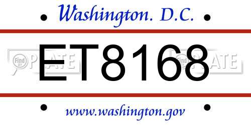 ET8168 District Of Columbia License Plate