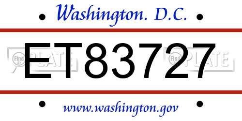 ET83727 District Of Columbia License Plate