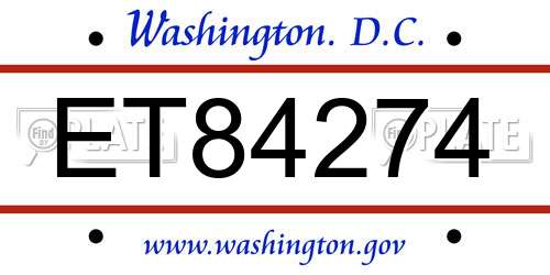 ET84274 District Of Columbia License Plate