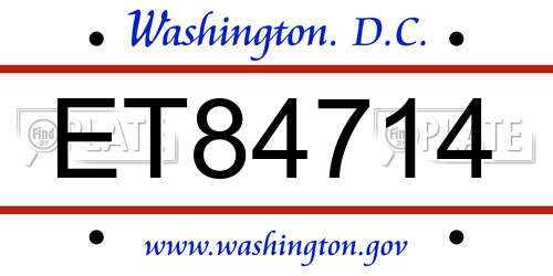 ET84714 District Of Columbia License Plate