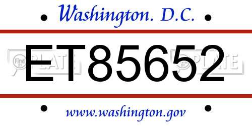 ET85652 District Of Columbia License Plate