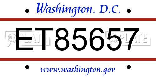 ET85657 District Of Columbia License Plate