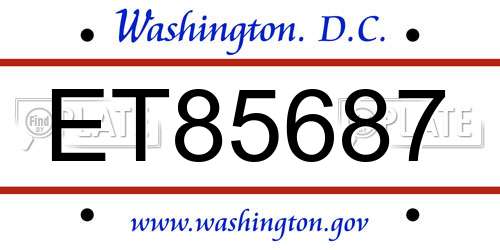 ET85687 District Of Columbia License Plate