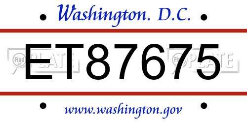 ET87675 District Of Columbia License Plate
