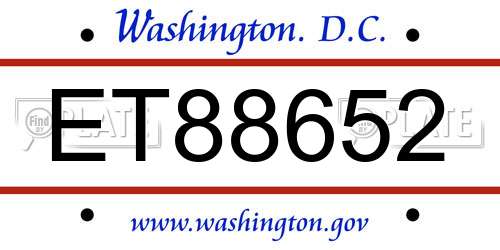 ET88652 District Of Columbia License Plate