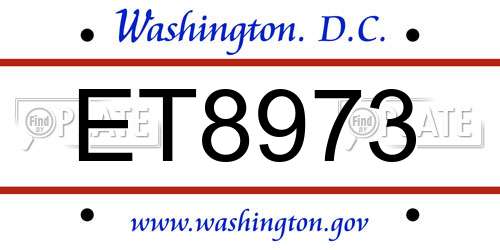 ET8973 District Of Columbia License Plate