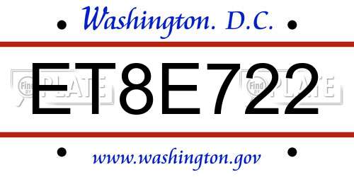 ET8E722 District Of Columbia License Plate