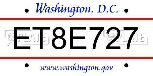ET8E727 District Of Columbia License Plate