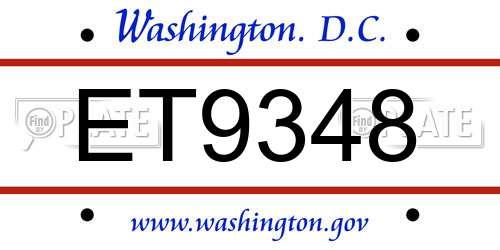 ET9348 District Of Columbia License Plate