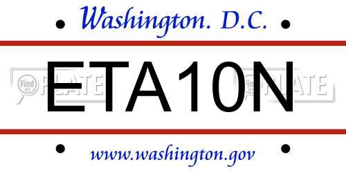 ETA10N District Of Columbia License Plate