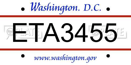 ETA3455 District Of Columbia License Plate