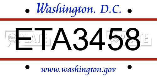 ETA3458 District Of Columbia License Plate