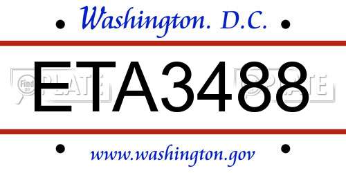 ETA3488 District Of Columbia License Plate
