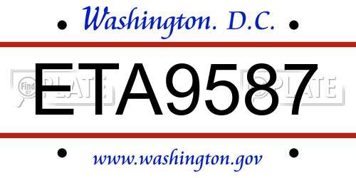 ETA9587 District Of Columbia License Plate