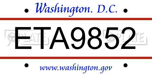ETA9852 District Of Columbia License Plate