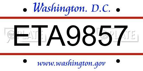ETA9857 District Of Columbia License Plate