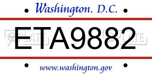 ETA9882 District Of Columbia License Plate