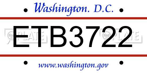 ETB3722 District Of Columbia License Plate