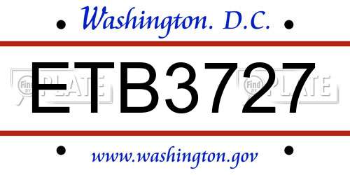 ETB3727 District Of Columbia License Plate