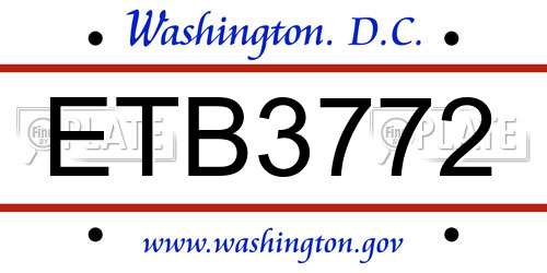 ETB3772 District Of Columbia License Plate