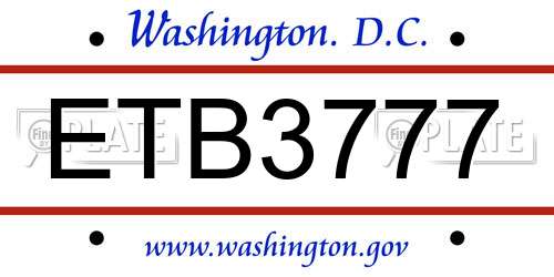 ETB3777 District Of Columbia License Plate