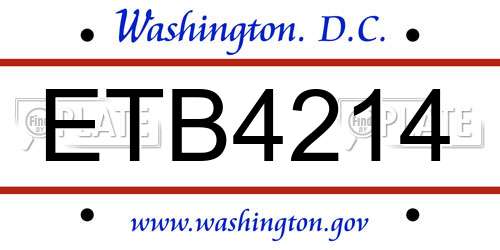 ETB4214 District Of Columbia License Plate