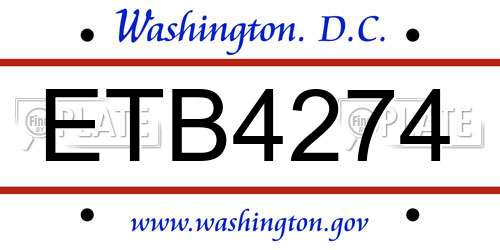 ETB4274 District Of Columbia License Plate