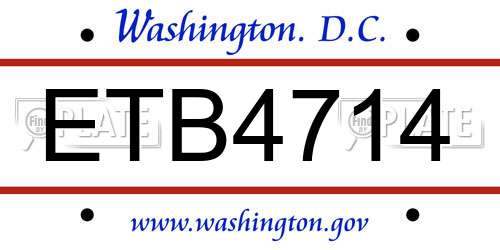 ETB4714 District Of Columbia License Plate