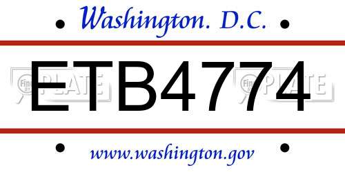 ETB4774 District Of Columbia License Plate