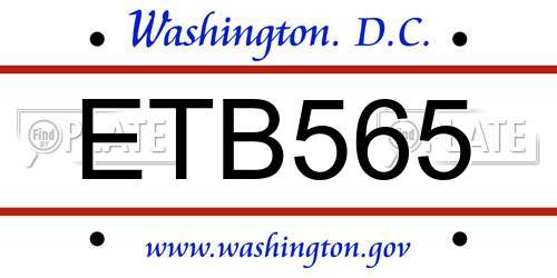 ETB565 District Of Columbia License Plate