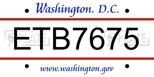 ETB7675 District Of Columbia License Plate