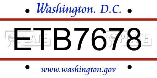 ETB7678 District Of Columbia License Plate