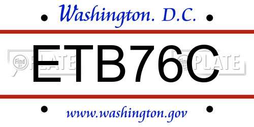 ETB76C District Of Columbia License Plate