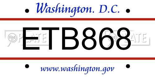 ETB868 District Of Columbia License Plate
