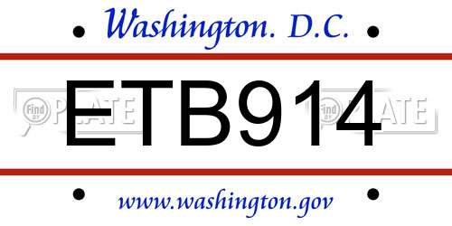 ETB914 District Of Columbia License Plate