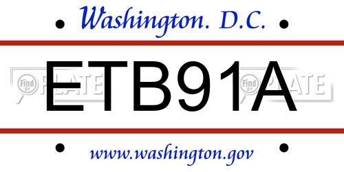 ETB91A District Of Columbia License Plate