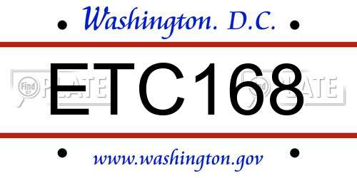 ETC168 District Of Columbia License Plate