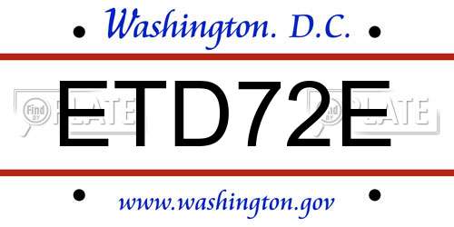 ETD72E District Of Columbia License Plate