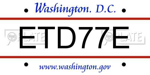 ETD77E District Of Columbia License Plate