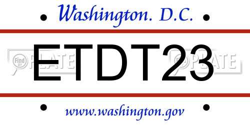 ETDT23 District Of Columbia License Plate