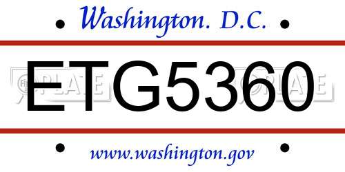 ETG5360 District Of Columbia License Plate