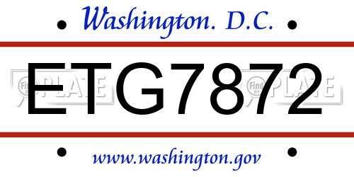 ETG7872 District Of Columbia License Plate