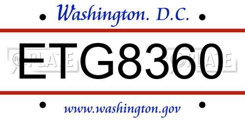 ETG8360 District Of Columbia License Plate