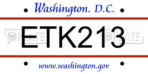 ETK213 District Of Columbia License Plate