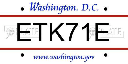 ETK71E District Of Columbia License Plate