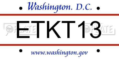 ETKT13 District Of Columbia License Plate